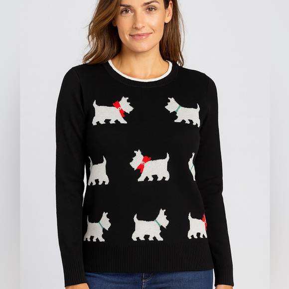 Boutique Sweaters - 072. Cream Sweater with Black Dog Design